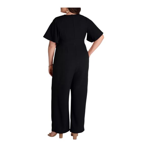 Kiyonna Charisma Faux wrap crepe jumpsuit black size 2X - Picture 8 of 8